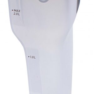 Luftfuktare vattentank i plast, 2 liters kapacitet, transparent design.