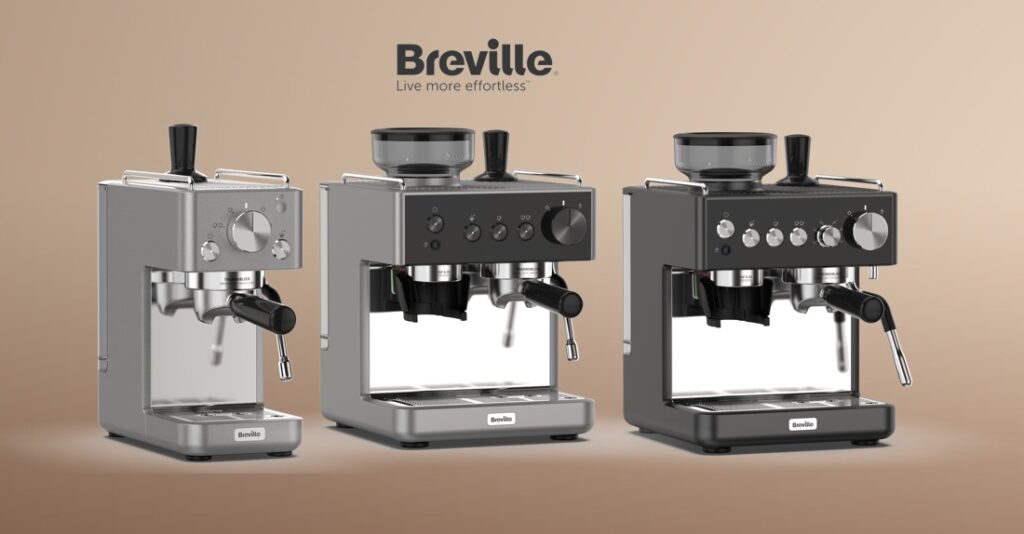 Moderna Breville espressomaskiner med elegant design.