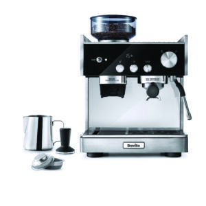 Espressomaskin med tillbehör i rostfritt stål från Breville.