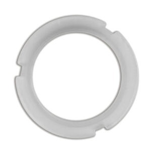 Vit plastbricka med spår, perfekt för tekniska applikationer.